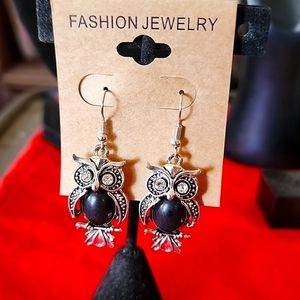 Silver & Black Owl Earrings